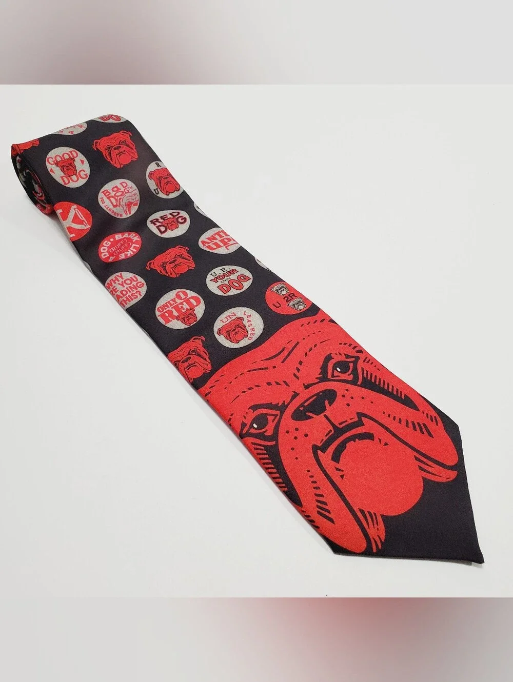 Ralph Marlin Red DogMen's Neck Tie Black & Red Bulldog Pattern 55x3.75